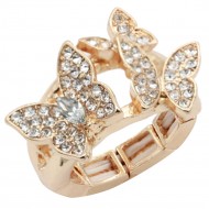 Gold Plated With Clear Crystal Butterfly Stretch Rings