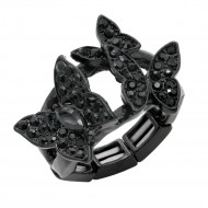 Jet Black Plated With Jet Crystal Butterfly Stretch Rings