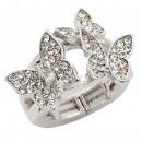 Rhodium Plated With Clear Crystal Butterfly Stretch Rings