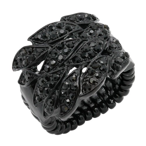 Jet Black Plated With Jet Crystal Stretch Rings