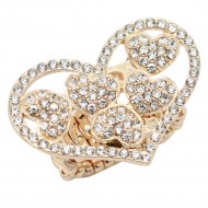 Gold Plated with Clear Crystal Hearts Stretch Rings