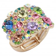 Gold Plated With Multi-Color Crystal Stretch Rings
