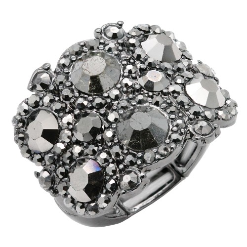 Gun Metal Plated With Hematite Crystal Stretch Ring