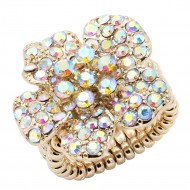 Gold Plated With AB Crystal Flower Stretch Rings