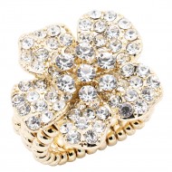 Gold Plated With Clear Crystal Flower Stretch Rings
