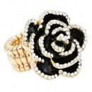 Gold Plated With Black Rose Flower Stretch Rings