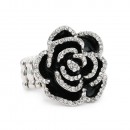 Rhodium Plated With Black Rose Flower Stretch Rings