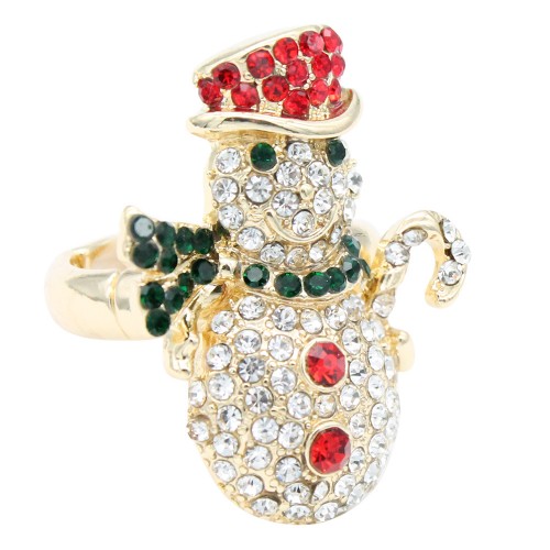 Gold Plated Pave Snowman Stretch Rings Gold Plated Pave Snowman Stretch Rings