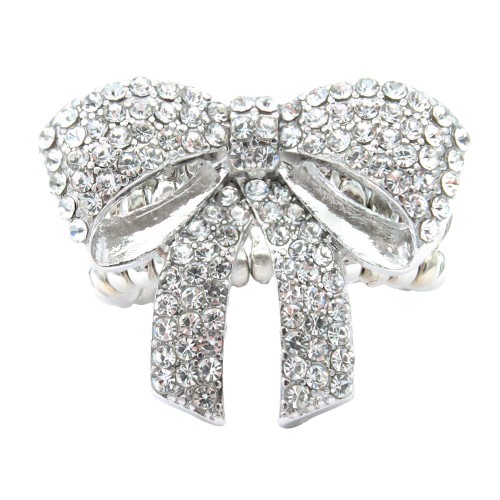 Rhodium Plated With Clear Stone Stretch Ring