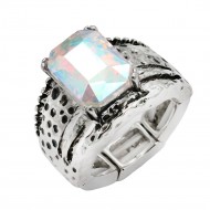 Antique Rhodium Plated with AB Crystal Vintage Stretch Rings