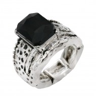 Antique Rhodium Plated  With Jet Crystal Vintage Stretch Rings