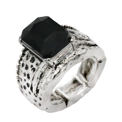 Antique Rhodium Plated  With Jet Crystal Vintage Stretch Rings
