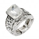 Antique Rhodium Plated with AB Crystal Vintage Stretch Rings