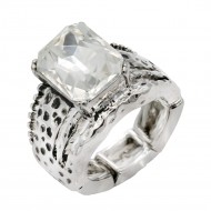 Antique Rhodium Plated with Clear Crystal Vintage Stretch Rings
