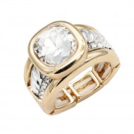 Gold Plated With Clear Crystal Stretch Rings