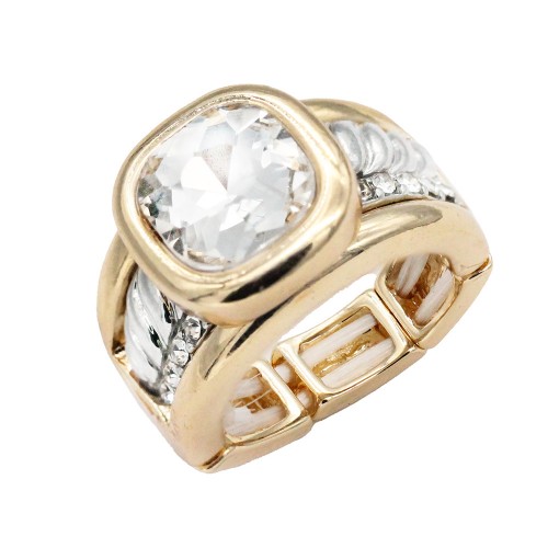 Gold Plated With Clear Crystal Stretch Rings