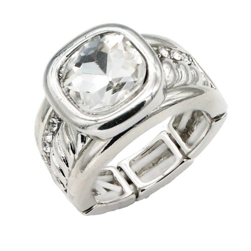 Rhodium Plated With Clear Crystal Stretch Rings