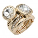 Gold Plated With Clear Crystal Stretch Rings