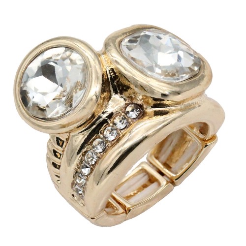 Gold Plated With Clear Crystal Stretch Rings