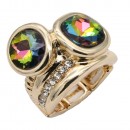 Gold Plated With Clear Crystal Stretch Rings