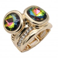 Gold Plated With Green AB Crystal Stretch Rings