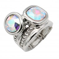 Rhodium Plated With Clear & Clear  Combination Crystal Stretch Rings