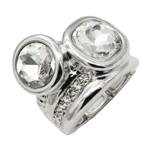 Rhodium Plated With Clear Crystal Stretch Rings