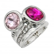 Rhodium Plated With Pink Combination Crystal Stretch Rings