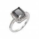 Rhodium Plated With Purple Radiant Cut CZ Engagement Rings