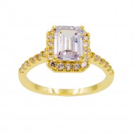 Gold Plated With Clear Radiant Cut CZ Engagement Rings