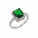 Rhodium Plated With Green Radiant Cut CZ Engagement Rings