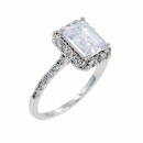 Rhodium Plated With Sapphire Blue Radiant Cut CZ Engagement Rings