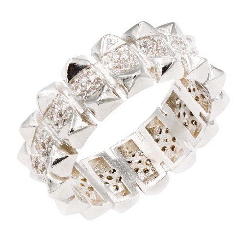 Rhodium Plated Statement and Everyday Spike Ring with CZ