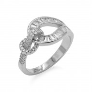 Rhodium Plated Knot Ring with Pave Cubic Zirconia
