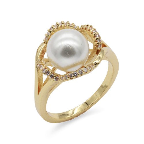 Gold Plated With CZ Pearl Sized Ring
