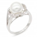 Rhodium Plated With CZ Pearl Sized  Ring