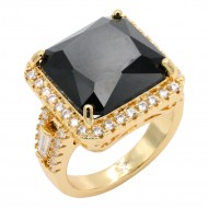 Gold Plated With Jet Color CZ Sized Rings, Size 9