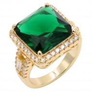 Gold Plated With Green Color CZ Sized Rings, Size 9