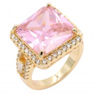 Gold Plated With Pink Color CZ Sized Rings, Size 9