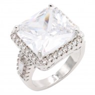 Rhodium Plated With Clear CZ Rings, Size 6