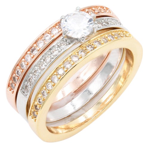 3 Tone Plated With Clear CZ Sized Rings, Size # 9