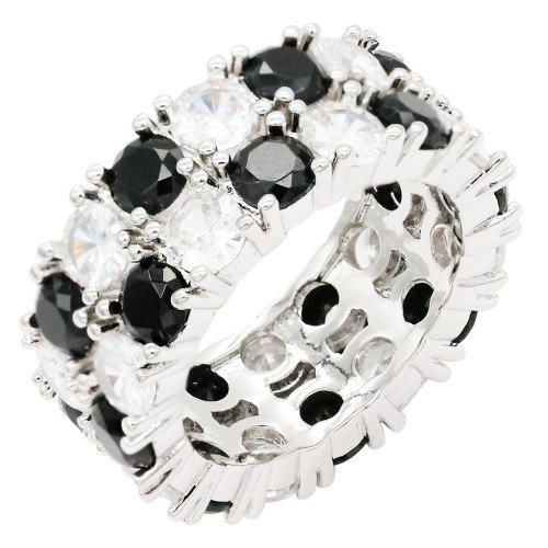 Rhodium Plated With black And Clear CZ  Rings, Size # 9