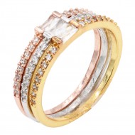 3-Tone Plated With CZ Size Rings,Size # 9