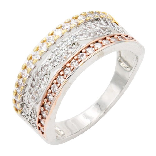 3-Tone Plated With CZ Size Rings,Size # 9