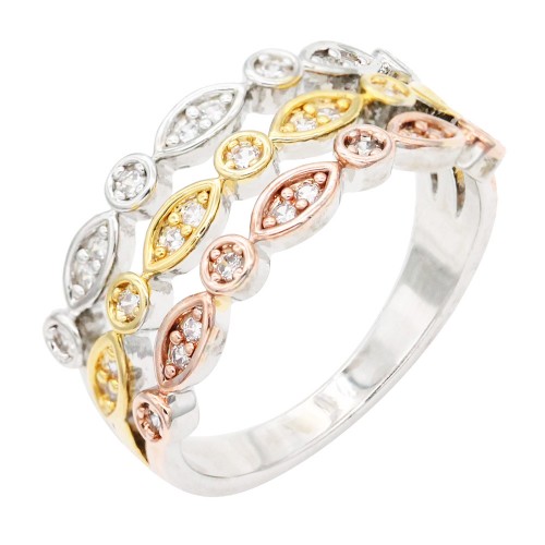 3-Tone Plated With CZ Size Rings,Size # 9