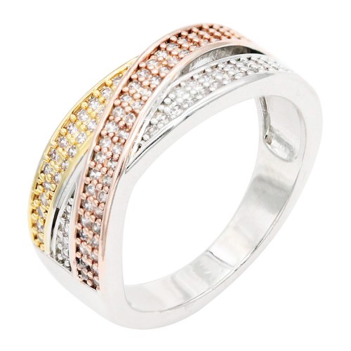 3-Tone Plated With CZ Size Rings,Size # 9