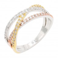 3-Tone Plated With CZ Size Rings,Size # 9