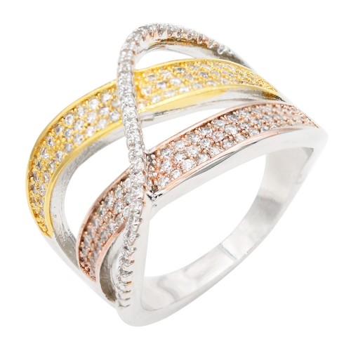 3-Tone Plated With CZ Size Rings,Size # 9