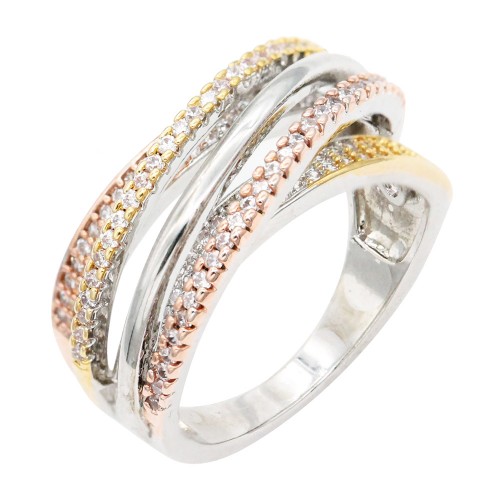 3-Tone Plated With CZ Size Rings,Size # 9