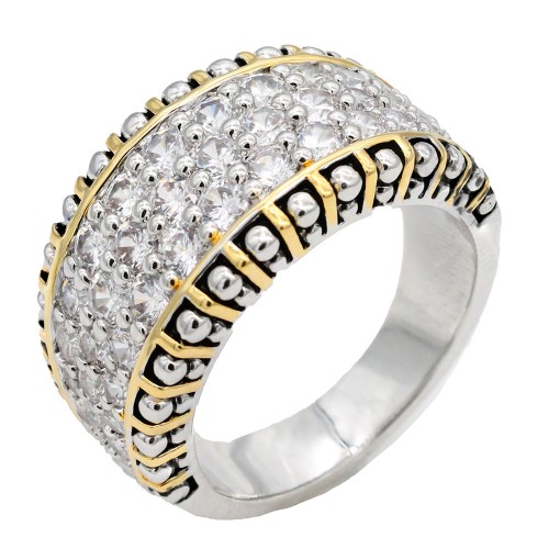 2-Tones with Cubic Zirconia Rings, Size 9